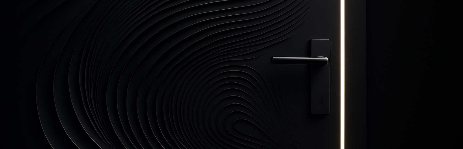 Black oversized sculptural interior door with 3D carved topographic pattern, crafted by Fomra, a modern oversized door manufacturer.