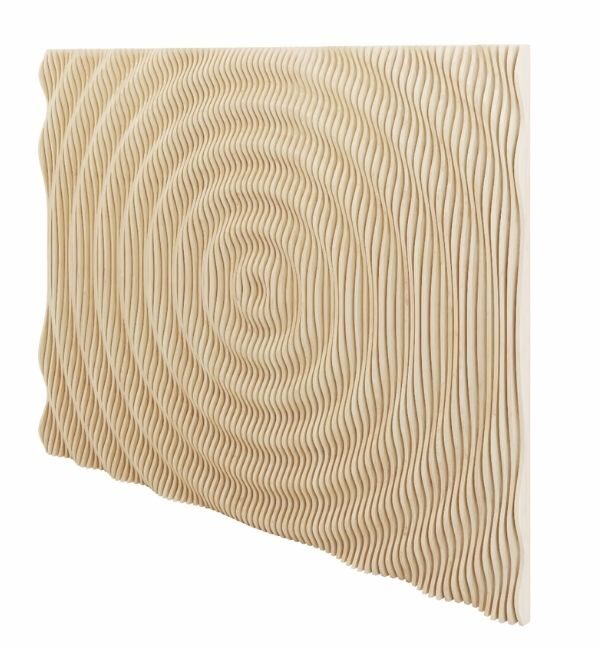 Drop Series parametric wood wall panels by Fomra with smooth ripple patterns for modern interior spaces in the USA and Canada.